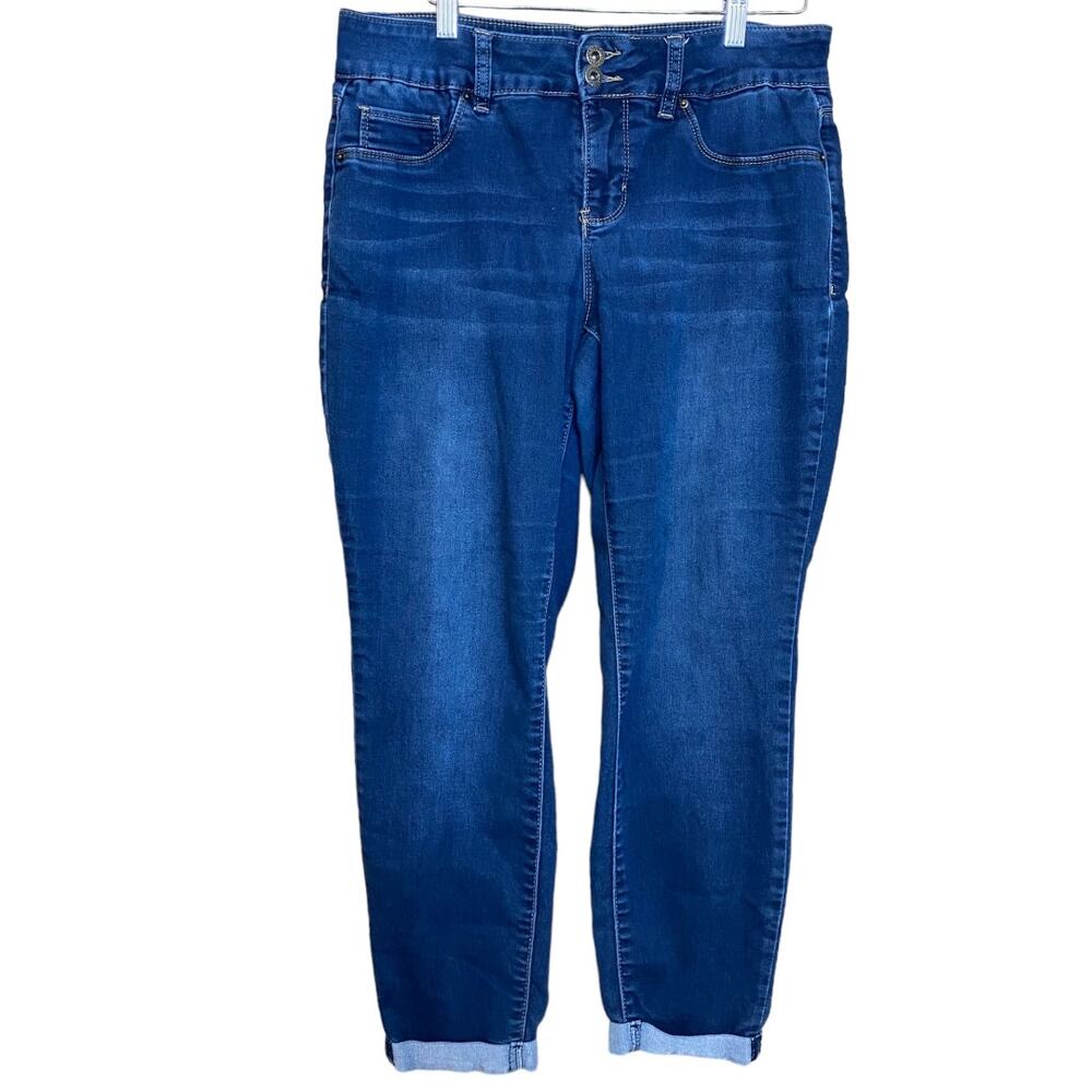 Signature Studio dark wash rolled cuffed hem stretchy cropped jeans - Women's 10
